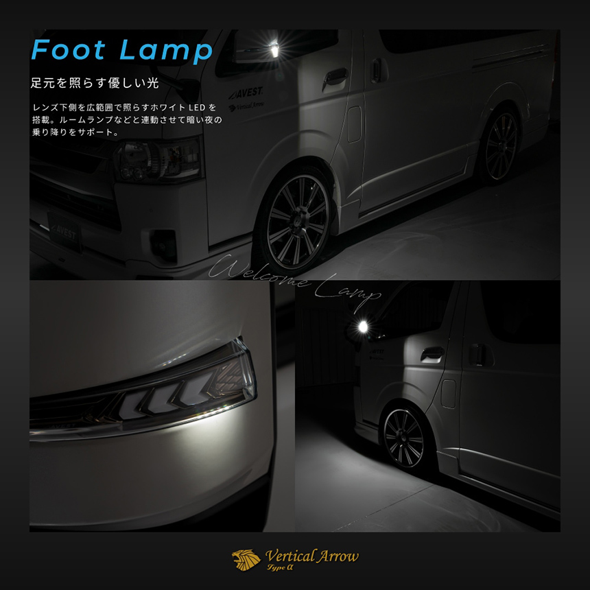 ハイエース 6型～現行モデル用 “流れる”LEDドアミラーウィンカー Typeα