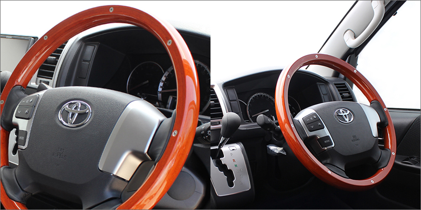 ハイエース REAL ステアリング オールウッド(スタッド付き)