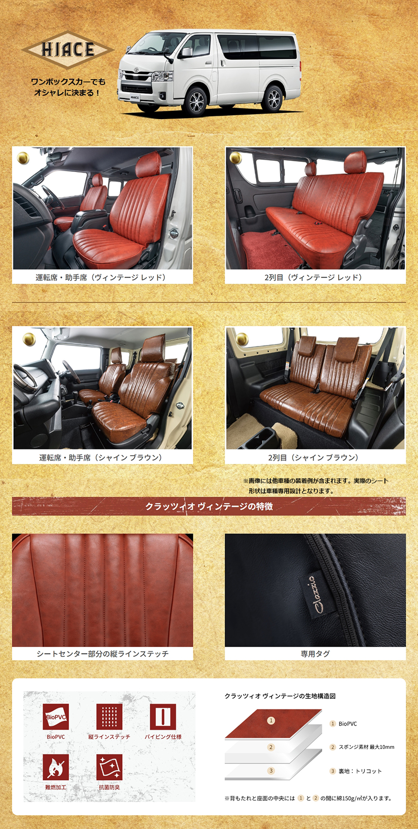 ハイエース S-GL用 クラッツィオ シートカバー ヴィンテージ